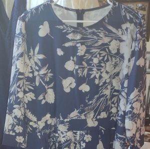 Made in China ankle length blue floral print dress with pleats size 2XL